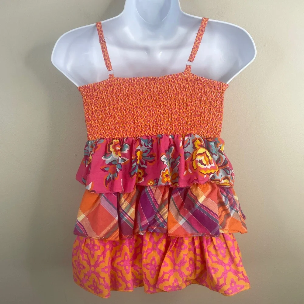 Y2K Childrens Place Ruffle Mixed Print Tank Top Girls Large Boho Vacation School